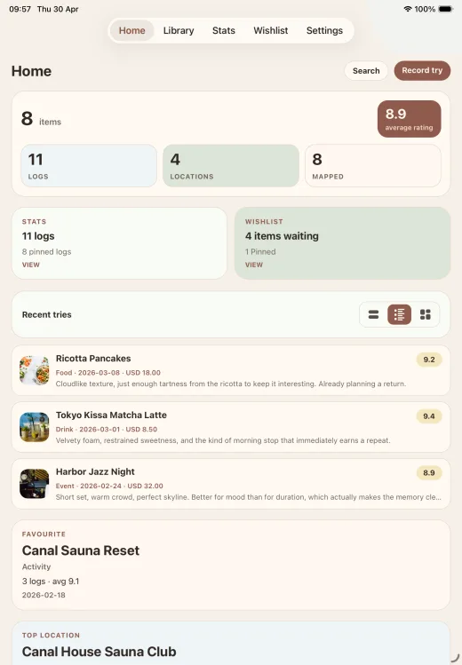 Provato iPad home screenshot