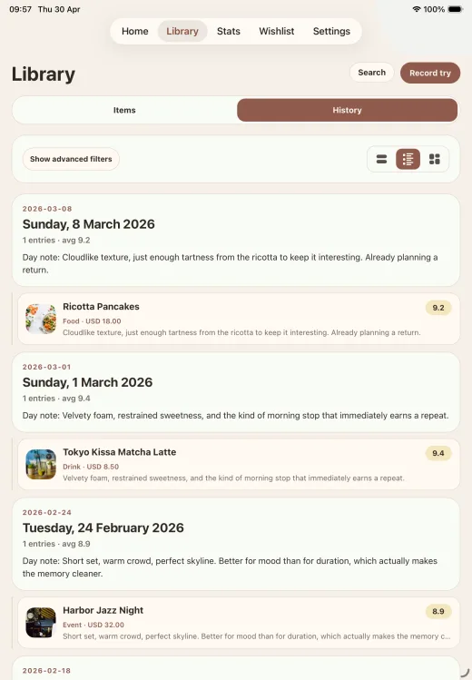 Provato iPad library screenshot